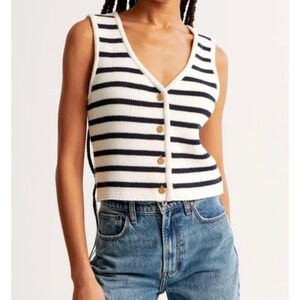 Abercrombie & Fitch NWT Mara Gold Button Up Nautical Stripe Sweater Vest Crop XS